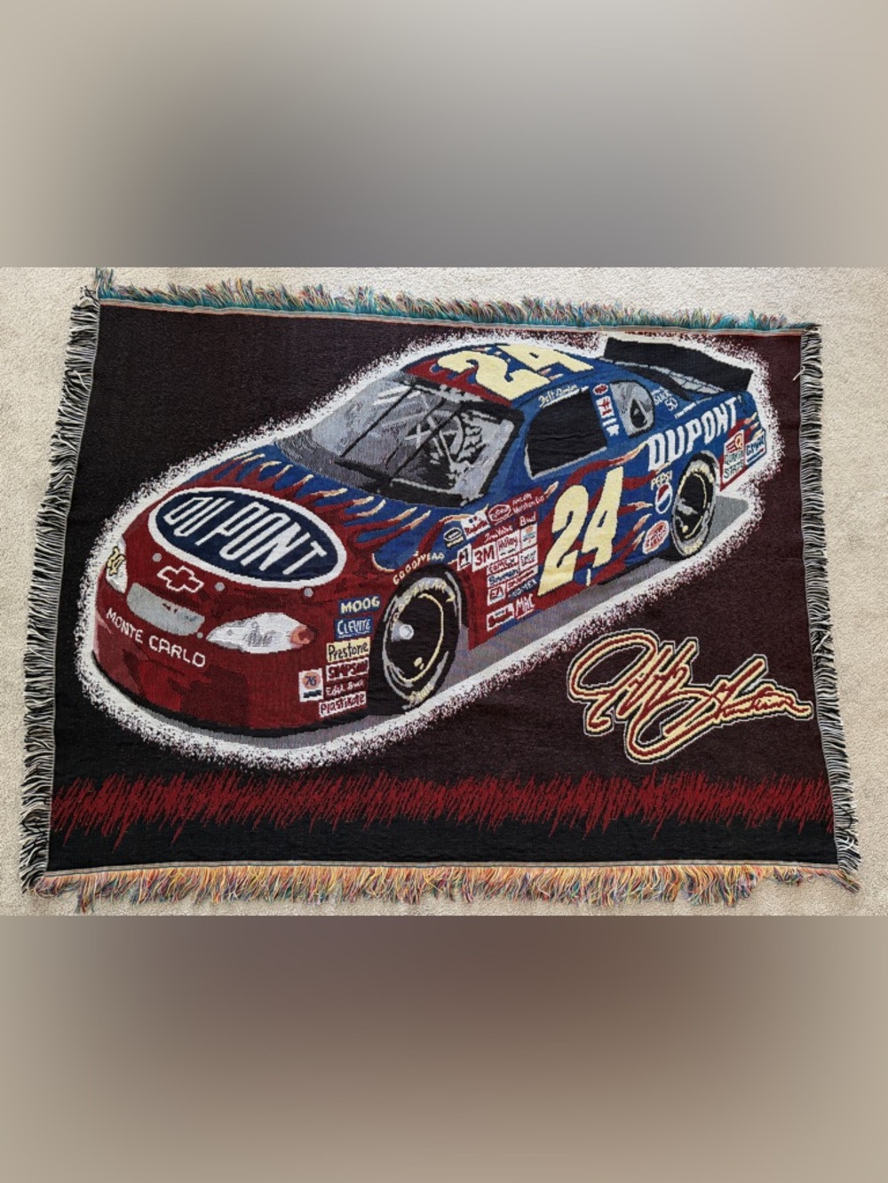 Vintage Jeff Gordon #24 DuPont NASCAR Woven Tapestry Throw Blanket New - Picture 3 of 11